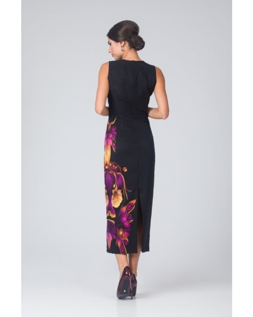 Rochie neagra lunga cu capa detasabila imprimata floral CMD4860 - Img 4