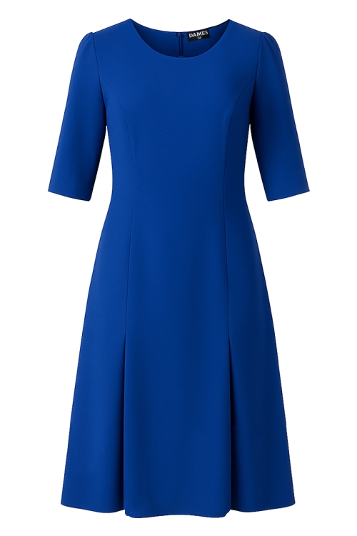 Rochie office albastru regal in clini cu maneca trei sferturi