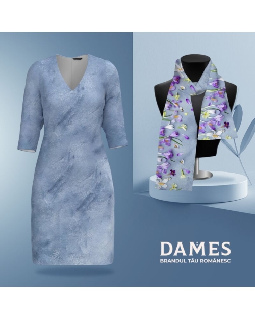 Rochie office in nuante de bleu cu decolteu in V CMD4851 - Img 2