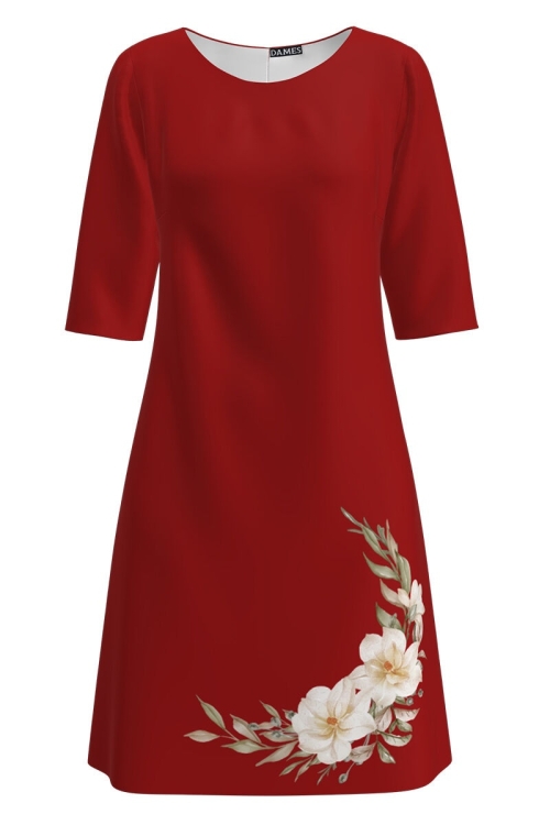 Rochie rosie casual imprimata cu model floral CMD1378 - Img 2