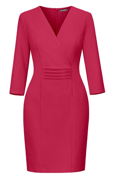 Rochie roz trandafiriu cu bust petrecut si pliuri in talie
