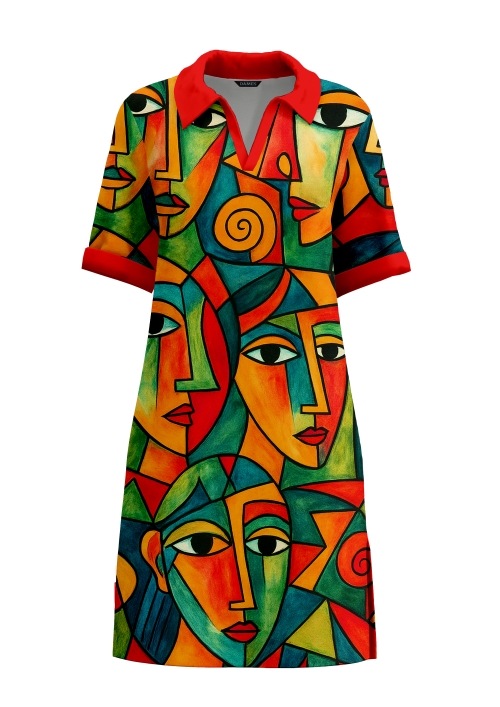 Rochie smart casual cu maneca scurta imprimata Picassela