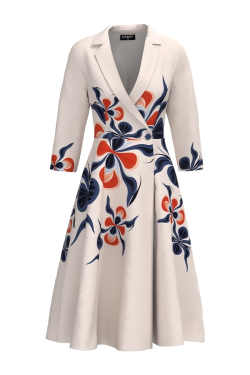 Rochie tip pardesiu petrecuta cu imprimeu floral si buzunare Stoc