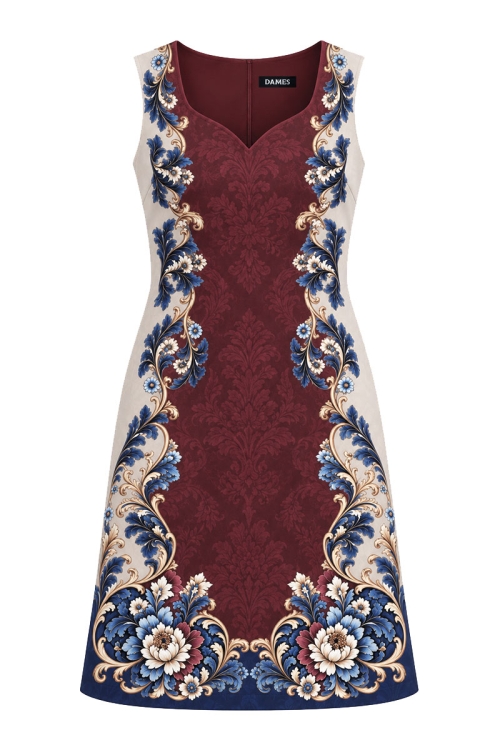 Rochie tip sarafan cu buzunare si imprimeu Ornamental