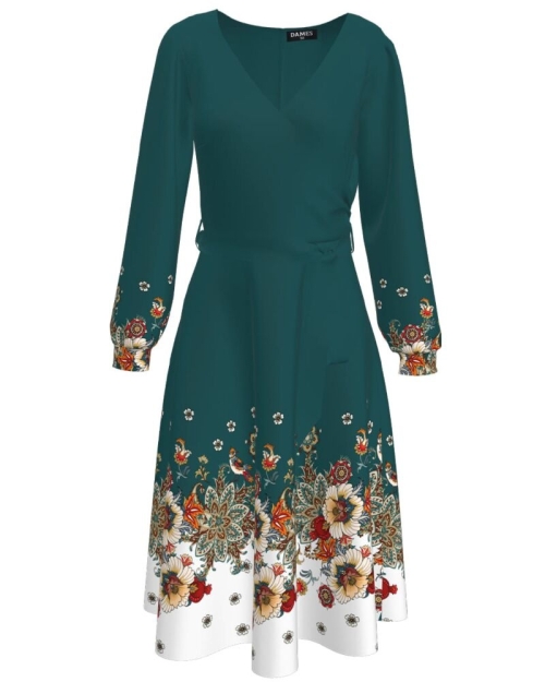 Rochie verde cu maneca lunga si imprimeu floral CMD1347 - Img 1