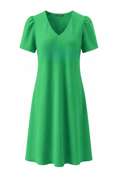 Rochie verde de vara cu decolteu in V si buzunare
