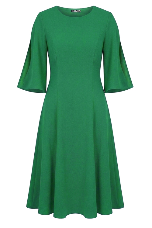 Rochie verde din vascoza cu maneci despicate