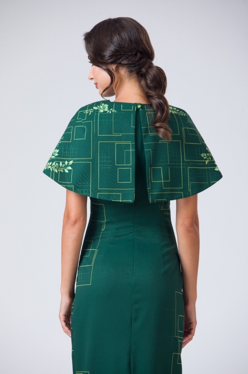 Rochie verde lunga cu capa detasabila AW24 - Img 5