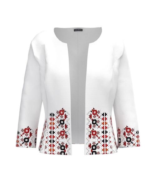 Sacou alb cambrat cu imprimeu traditional CMD670