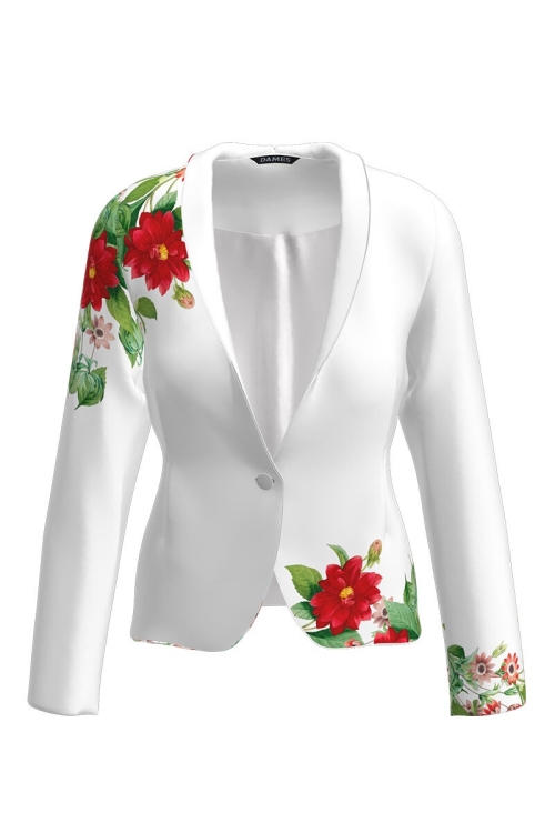 Sacou alb cambrat imprimat cu model Floral CMD2058 - Img 2