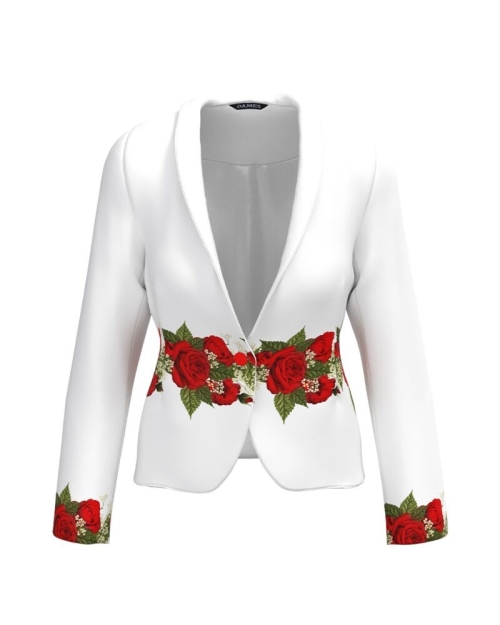 Sacou alb cambrat imprimat trandafiri CMD3294