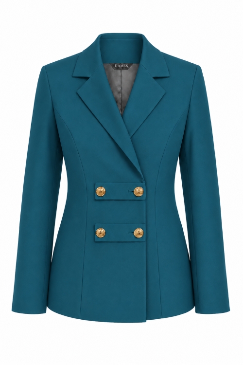 Sacou albastru turcoaz cambrat cu design in stil military