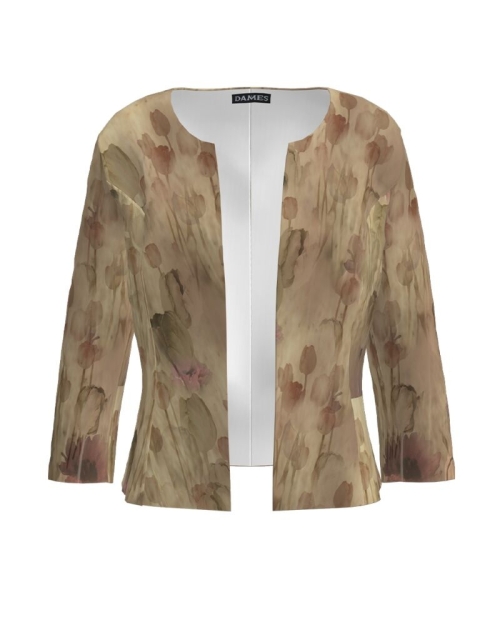 Sacou bej cambrat imprimat cu model Floral CMD1078