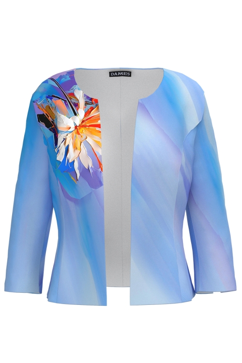 Sacou bleu cambrat imprimat multicolor