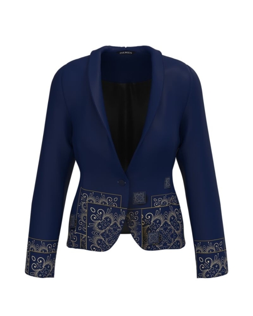 Sacou bleumarin cambrat imprimat cu model Floral CMD4040