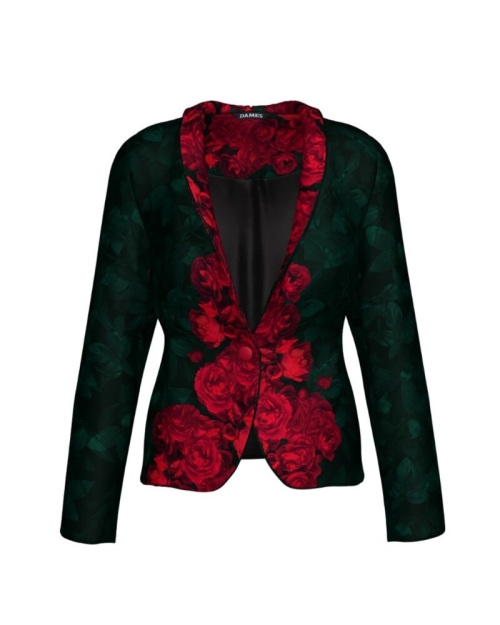 Sacou cambrat imprimat cu model floral Trandafiri CMD347