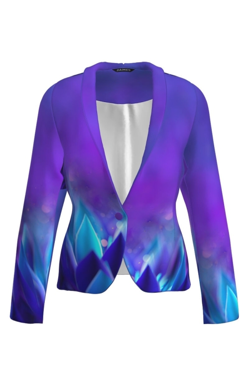 Sacou cambrat imprimat in nuante de albastru violet CMD3448 - Img 2