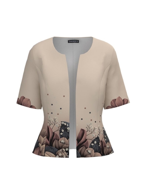 Sacou de vara cu maneca scurta bej imprimat cu model floral CMD2733