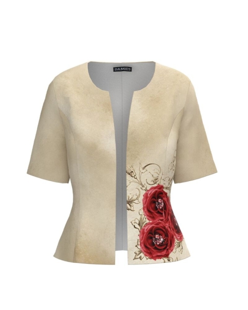 Sacou de vara cu maneca scurta bej imprimat cu model floral CMD2745
