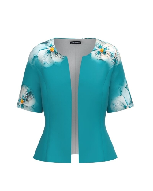 Sacou de vara cu maneca scurta turcoaz imprimat cu model floral CMD2755