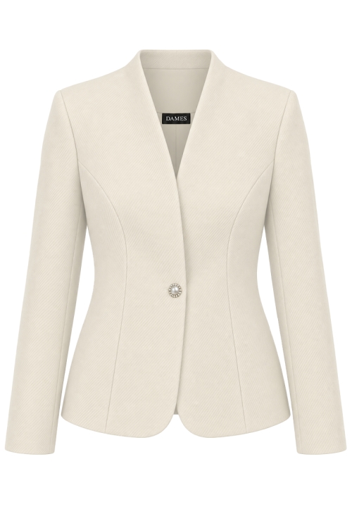 Sacou elegant cambrat din stofa groasa ivory Noemi