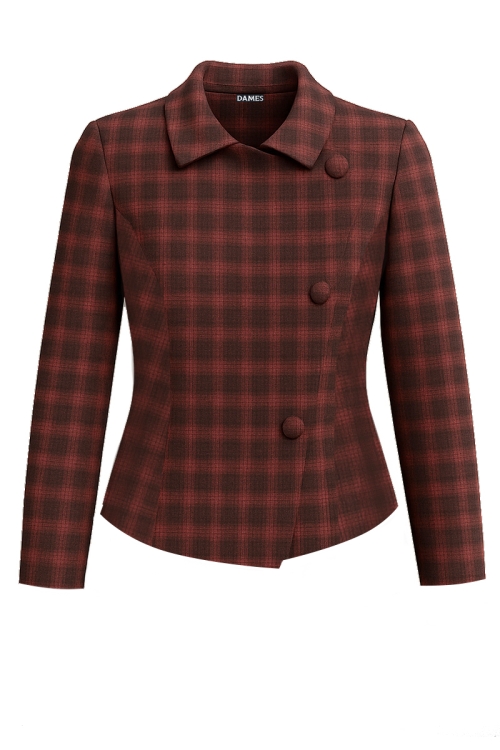 Sacou elegant cambrat din stofa in carouri mici