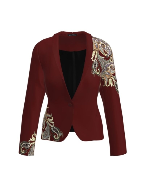 Sacou grena cambrat imprimat cu model floral CMD3204