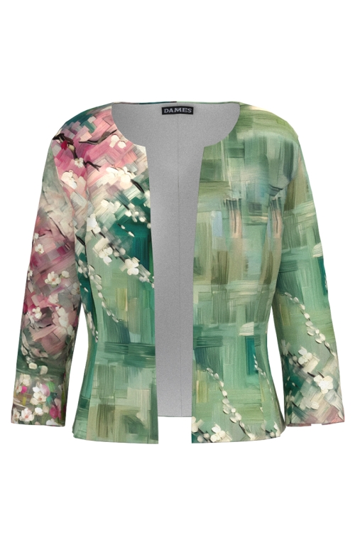 Sacou in nuante de verde cambrat imprimat floral SS25