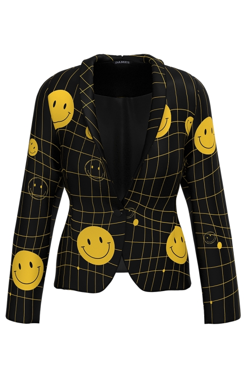 Sacou negru cambrat imprimat cu model Emoji SS25