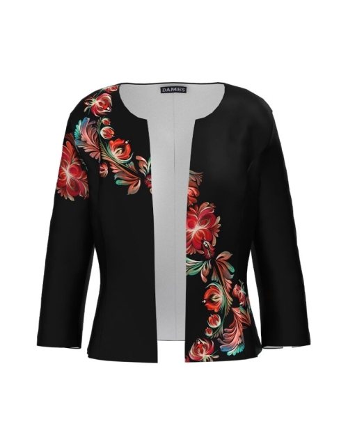 Sacou negru cambrat imprimat cu model floral CMD3830