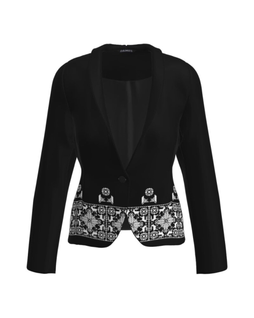 Sacou negru cambrat imprimat cu model Traditional CMD4123