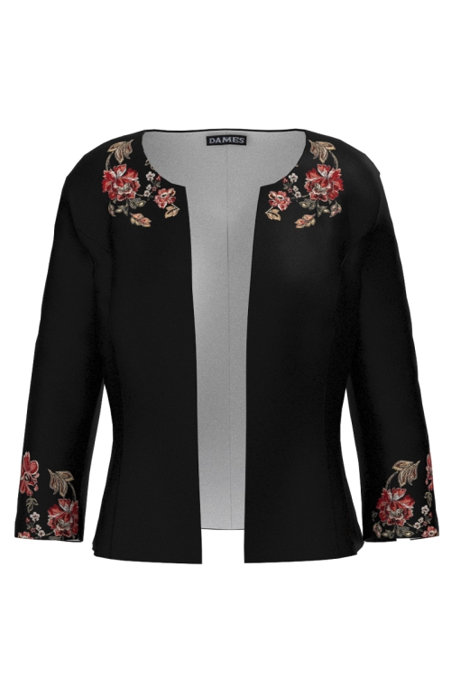 Sacou negru cambrat imprimat etnic floral SS25