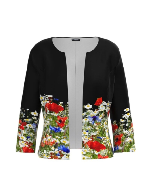 Sacou negru cambrat imprimat Floral CMD641