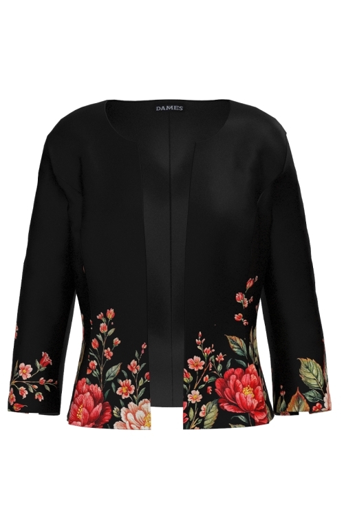 Sacou negru cambrat imprimat floral