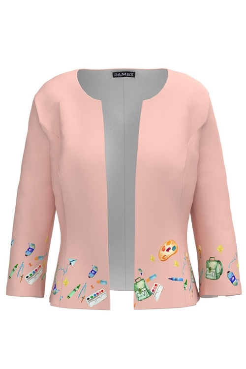Sacou roz cambrat imprimat cu model Back to school CMD3001 - Img 2