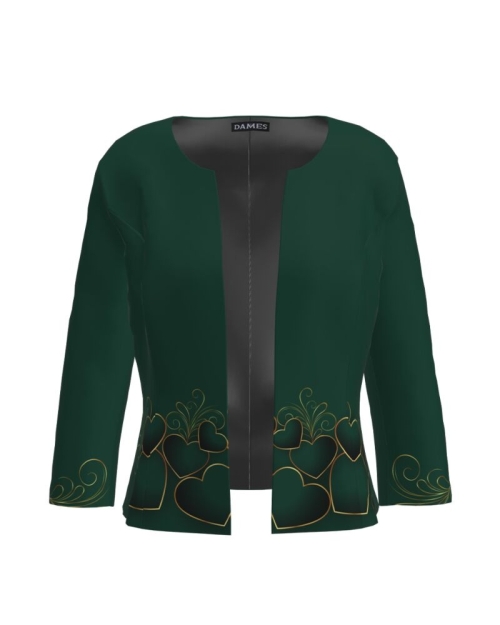 Sacou verde cambrat imprimat cu model inimi CMD3216