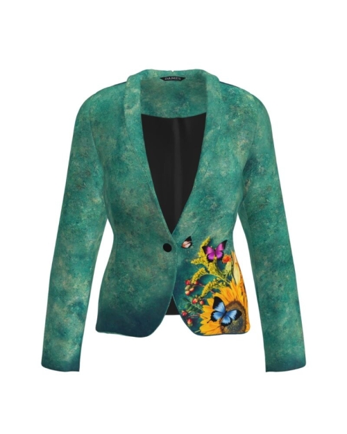 Sacou verde cambrat imprimat Fluturi CMD1203 - Img 1