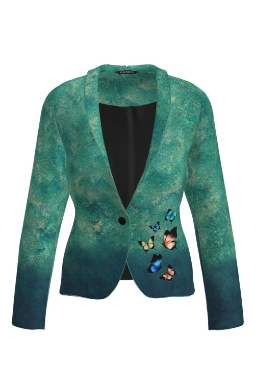 Sacou verde cambrat imprimat fluturi multicolori CMD1216 - Img 2