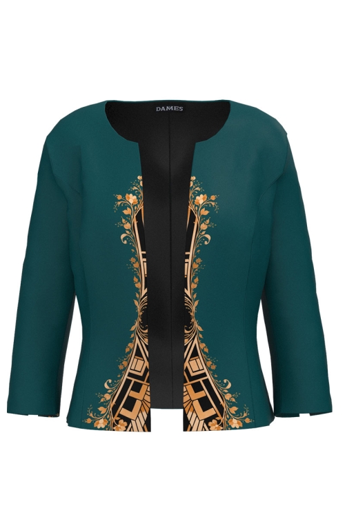 Sacou verde marin cambrat imprimat floral