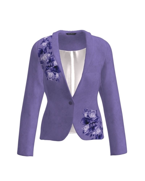 Sacou violet cambrat imprimat cu model floral CMD2623