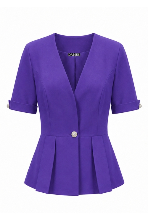 Sacou violet cu maneca scurta si nasturi bijuterie