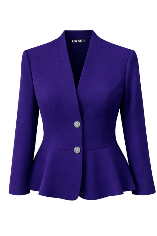 Sacou violet elegant cu volan si nasturi bijuterie