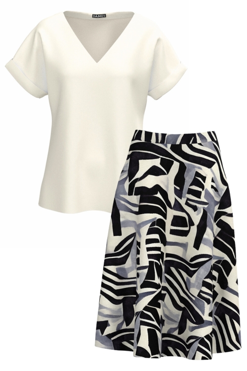 Set dama bluza maneca raglan si fusta clos