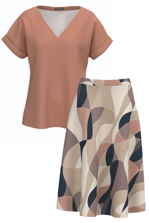 Set dama bluza si fusta Nisip si Cafea