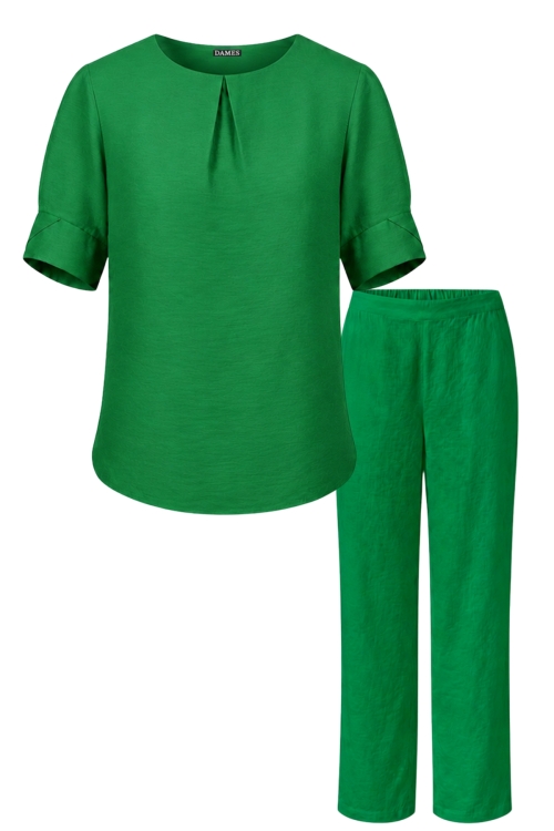 Set din vascoza pantalon drept si bluza cu pliu verde