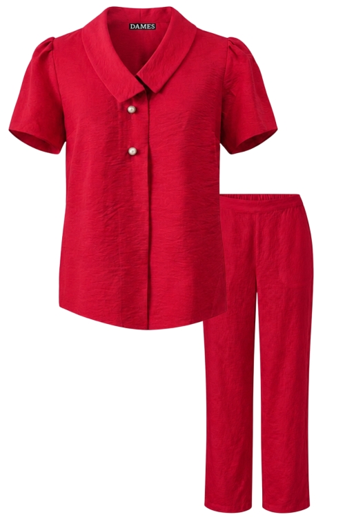Set din vascoza pantalon drept si bluza rosu