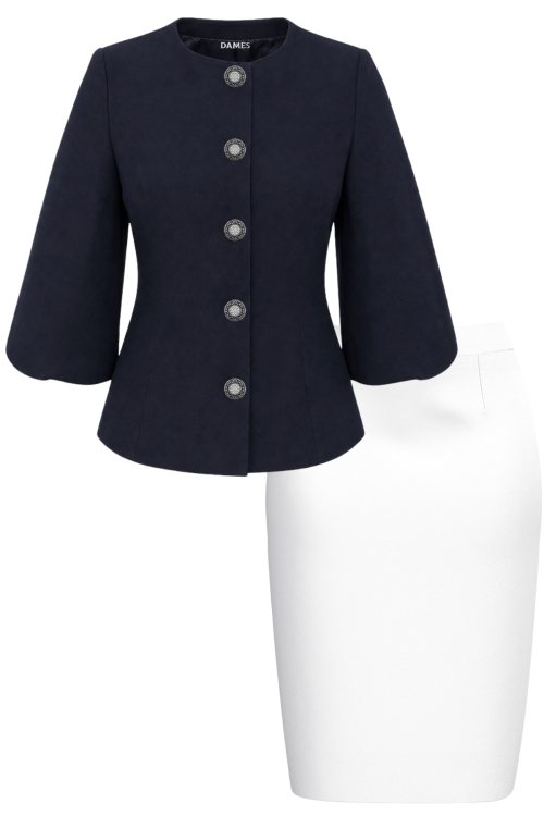 Set elegant sacou din lana fina si fusta premium conica alba