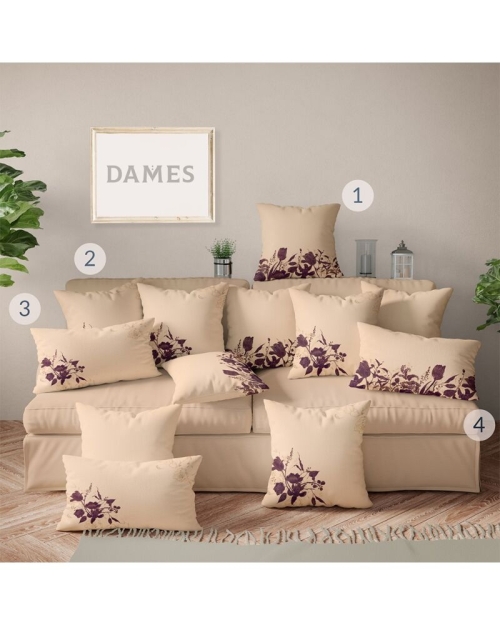 Set fete de perna decorative din catifea bej imprimate cu model floral bordo CMD1725 - Img 1