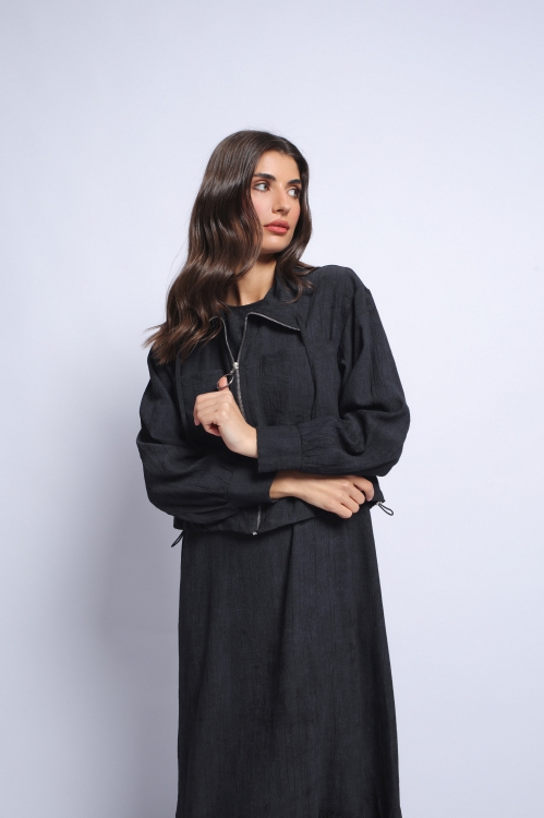 Set rochie lunga neagra fara maneci si jacheta din rayon - Img 3