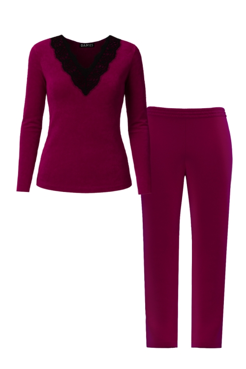 Tinuta de casa din catifea fucsia